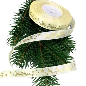 Ribbon for wrapping gifts NEW YEAR 12mm "Unison" /D13212 milk/ satin, milk "Merry Christmas", 25 yards (5)