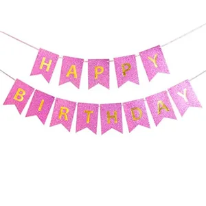 Гірлянда-розтяжка, прапорці /13022-3/ "Happy birthday" 12*16см-5м, рожевий (1/12)