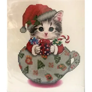 Diamond mosaic "Go to art" /188156/ "Kitten-Santa" 21*25 cm on cardboard 5D (JA20377) NEW YEAR