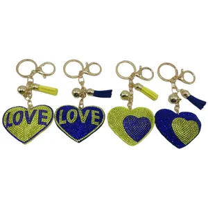 Rhinestone keychain /135-25-UA/ "Heart-Love blue-yellow" 6.5 cm, mix (12/408)
