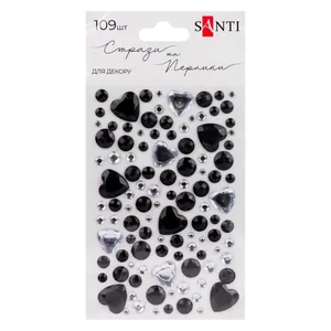 Self-adhesive rhinestones "Santi" /743008/ "Heart mix" black, silver, 109 pcs (1/12/288)