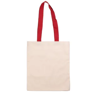Shopping bag 38*42cm "ROSA Talent" /372/ unbleached cotton, red handle 70cm, 220 g/m2