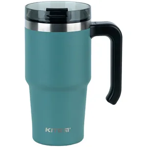 Thermal mug "Kite" /K24-1207-3/ with handle 600 ml, green (1/30)