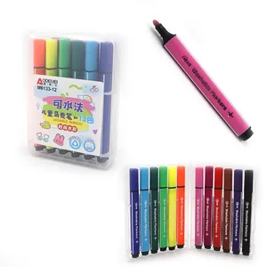 Felt-tip pens 12 pcs. "AODEMEI" /M6133-12/ washable, plastic box (1/24/144)
