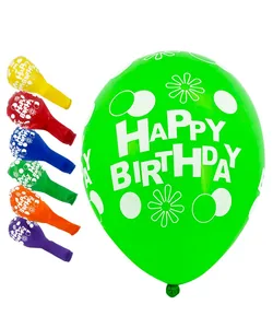 Кульки повітряні "Pelican" /827018/ латексні 12"(30сm) "Happy Birthday, квіточки" 5-стор  10шт