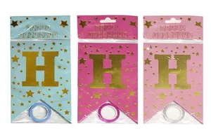 Garland-stretching flags "WB" /10256/ HAPPY BIRTHDAY with stars 11.5*16cm, with foil