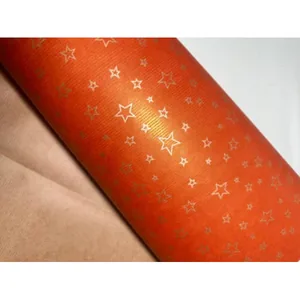 Kraft wrapping paper "Unison" /Pt 874/ double-sided "Golden stars" on red, 0.7*7m