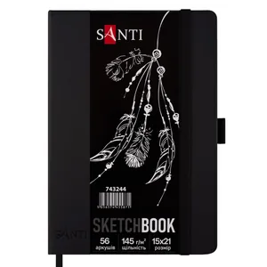 Sketchbook 15x21 cm/56 sheets. "SANTI" /743244/ BLACK sheets, for graphics, TV cover PU, 145g/m2 (1/10)