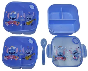 Lunchbox /00629-ST/ 15*15*8cm with a spoon "Stitch" 3 compartments (1/120)