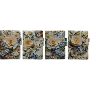 Notebook A6/80 sheets. /6500-33/ # leather/replacement handle holder, "Flowers, butterflies three-dimensional" color edge 80g/m2 (1/24)