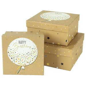 Коробка подарункова /271056/ "Happy birthday 1" 3шт/упак, 20х20х9,5-15,5*15,5*7,5 см