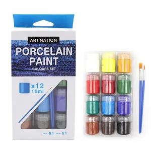 Set of paints for porcelain (porcelain) "Art Nation" /PC1222/WX02.A12015-3/ 12 pcs*22 ml+2 brushes (1/12/60)