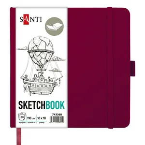 Sketchbook 18x18 cm/80 sheets. "SANTI" /743368/ for graphics, TV equipment PU, 110g/m2, plum (1/10/30)