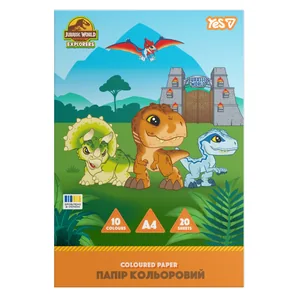 Папір кольоровий А4/20арк "YES" /956846/ JURASSIC WORLD односторонній, скоба (1/50)
