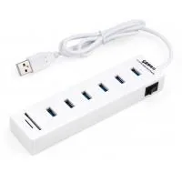 Концентратор Vinga 6xUSB2.0 + card-reader with switch 0.8m (VCP2H6USBCRSWWH)