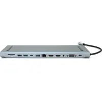 Концентратор Voltronic USB-C 12-in-1 USB-C + 2xUSB 2.0 + USB 3.0 + 2xHDMI + VGA + SD/TF + RJ45 + 3.5mm + PD 0.1m silver (YT-HTC12in1)