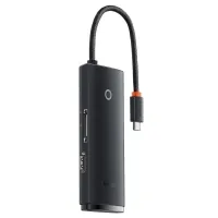Концентратор Baseus USB-C 6-in-1 HDMI + 2xUSB 3.0 + USB-C + SD/TF black (WKQX050001)