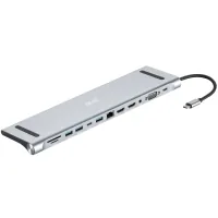 Концентратор 2E USB-C 10-in-1 3xUSB + 2xUSB-C + 2xHDMI + VGA + 3.5mm + microSD/SD + 1xRJ45 0.15m gray (2E-W2703)