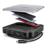Порт-реплікатор AXAGON USB 3.2 Gen 2 (3.1 Gen 2) Type-C 9in1 hub, 10 Gbps. grey (HMC-UFO)