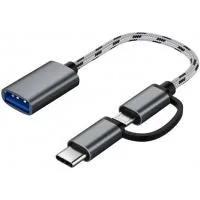 Adapter OTG USB 2.0 AF to Micro 5P + USB-C 0.1m gray XoKo (AC-150-SPGR)