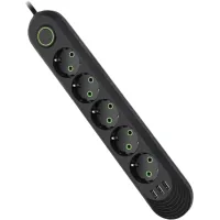 Network power supply filter Voltronic F05U, 5 sockets EU, 3*USB Black (F05U-Black)