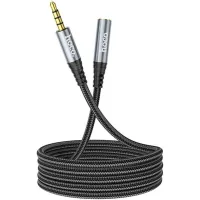 Кабель мультимедійний 3.5mm M to 3.5mm F 2.0m Gray HOCO (6931474762160)