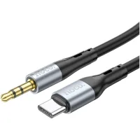 Кабель мультимедійний USB-C to 3.5mm M 1.0m silicone black HOCO (6931474769497)
