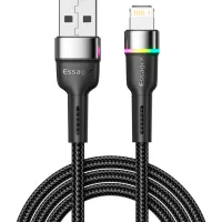 Data cable USB 2.0 AM to Lightning 2.0m 2.4A LED black Essager (EXCL-XCDA01)