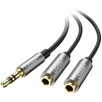 Кабель мультимедійний 3.5mm M to 2x3.5mm F 0.2m AV123 black Ugreen (10532)