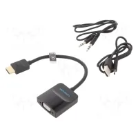 Adapter HDMI M to VGA F + Micro USB F + 3.5mm F 0.15m black Vention (42161)