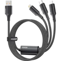 Дата кабель USB 2.0 AM to Lightning + Micro 5P + USB-C 1.2m 100W Essager (EXCMTL-JJ01-P)