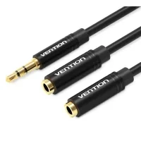 Кабель мультимедійний 3.5mm M to 2x3.5mm F 0.3m black Vention (BBWBY)