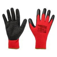 Neo Tools protective gloves set of 12, polyester with latex coating, grade 9, red-black (97-645-9)