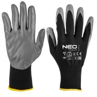 Neo Tools protective gloves set of 12, polyester with nitrile coating, grade 10, gray-black (97-647-10)