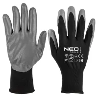 Protective gloves Neo Tools set of 12, polyester with nitrile coating, grade 11, gray-black (97-647-11)