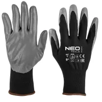 Protective gloves Neo Tools set of 12, polyester with nitrile coating, grade 9, gray-black (97-647-9)