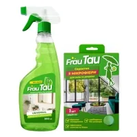 Frau Tau set of household chemicals For cleaning glass and glossy surfaces Spray 500 ml + Microfiber cloth (4802370056146)
