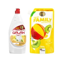 Set of household chemicals Galax Dishwashing liquid Lemon 950 g + Liquid cream soap For My Family Kiwi and mango 560 g (9200000991051)