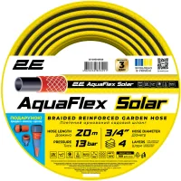 Шланг для поливу 2E AquaFlex Solar, 3/4", 20м, 4 шари, 13бар, -10…+60°C, зрошувач, конектор, адаптер (2E-GHE34SR20)