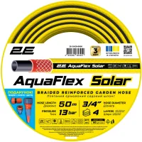 Шланг для поливу 2E AquaFlex Solar, 3/4", 50м, 4 шари, 13бар, -10…+60°C, зрошувач, конектор, адаптер (2E-GHE34SR50)