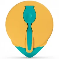Set of children's tableware Baboo deep plate with lid and spoon orange (90593)