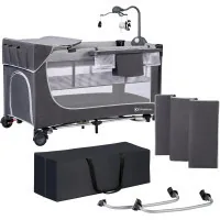 Дитячий манеж Kinderkraft кровать Leody с пеленатором Grey (5902533917952)
