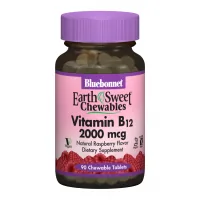 Вітамін Bluebonnet Nutrition Вітамін В12 2000мкг, Смак Малини, Earth Sweet Chewables, 90 (BLB-00436)