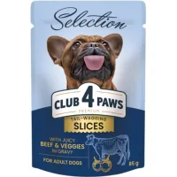 Вологий корм для собак Club 4 Paws Selection Плюс Шматочки з яловичиною та овочами в соусі 85 г (4820215368063)