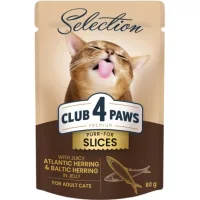 Вологий корм для кішок Club 4 Paws Paws Selection Преміум Шматочки з оселедцем та салакою в желе 80 г (4820215368025)