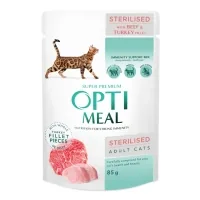Optimeal wet cat food for spayed/neutered cats with beef and turkey fillet in jelly 85 g (4820215365901)