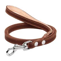 Leash for dogs Collar double with stitching W 14 mm L 122 cm brown (04526)