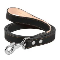 Dog leash Collar double with stitching W 25 mm L 122 cm black (04821)