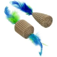 Cat toy Hippie Pet Cardboard with feathers blue 6-10 cm, 2 pcs (HIPCT2304099)