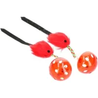 Toy for cats Hippie Pet Balls with a mouse red 26 cm 2 pcs (HIPCT18026R)